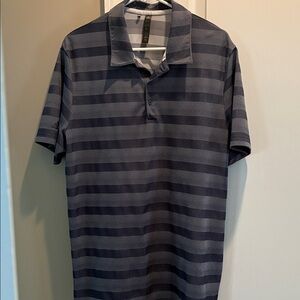 adidas Men's Polo Shirt - Dark Blue and Gray Stripes